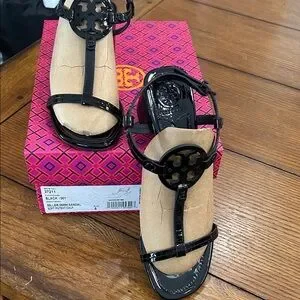Tory Burch Miller Black Patent Leather Sandals NWT